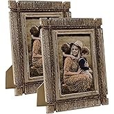 takfot Rustic Picture Frames 5x7 Wooden Picture Frame Set of 2, Distressed Western Photo Frame with Real Glass Wall and Tabletop Display Gift for Mom Dad Family Friends
