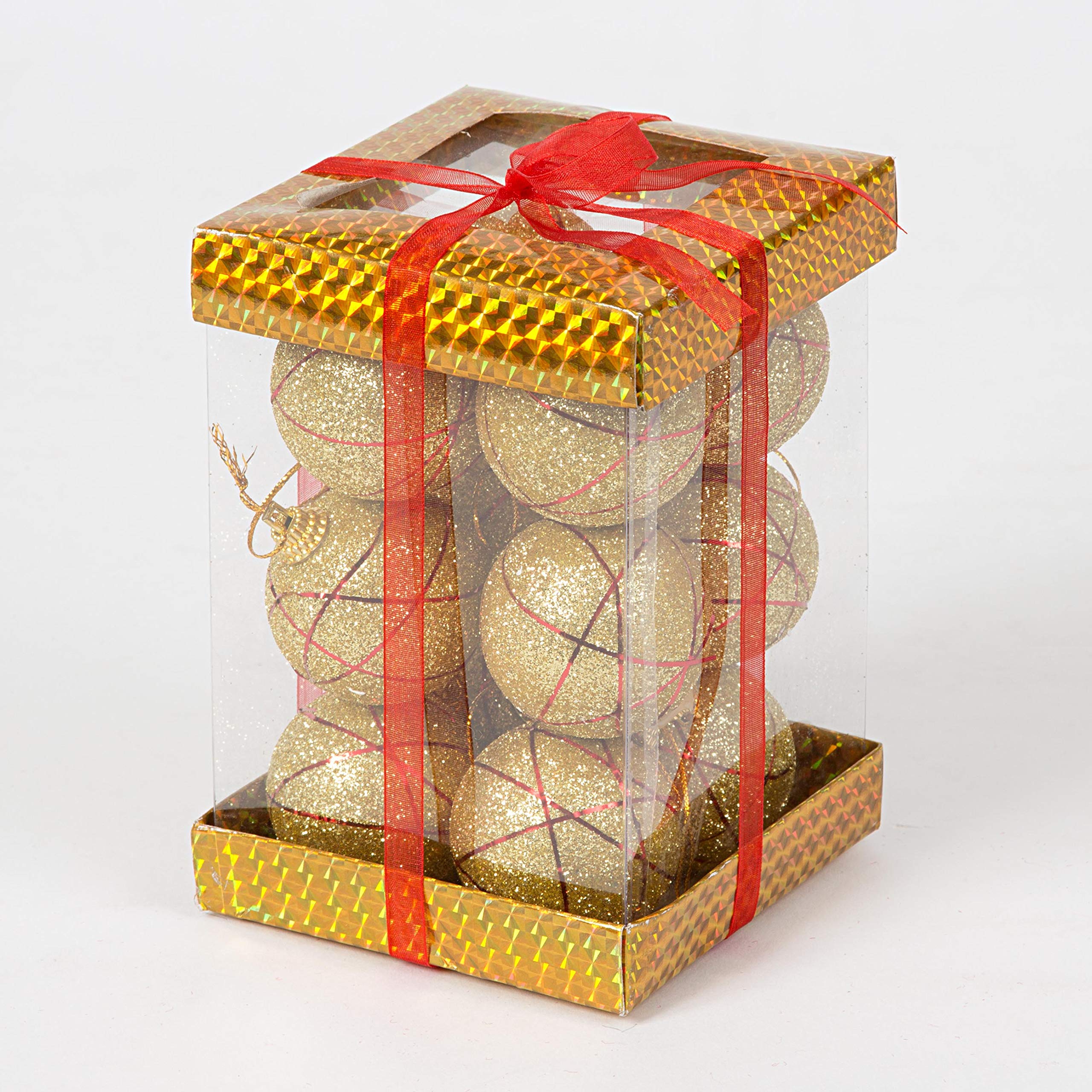 SHATCHI 12 x Christmas Tree Hanging Baubles Soft Foam Glittered Decorated Shatterproof Pendant Ornaments Xmas Tree Table Decorations,Decorated Babules