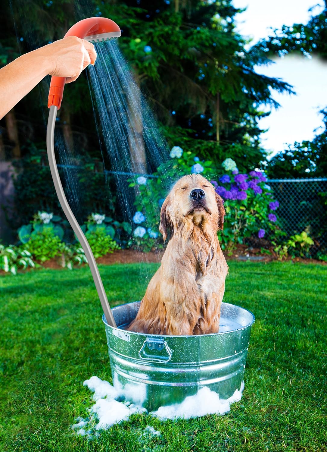 Ivation Portable Outdoor Shower, Battery Powered - Compact Handheld Rechargeable Camping Showerhead - Pumps Water from Bucket Into Steady, Gentle Shower Stream : Sports & Outdoors