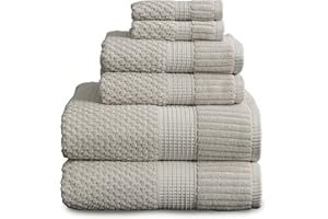 NY Loft 100% Cotton Towel Set 6 Piece | Super Soft & Absorbent Quick-Dry 2 Bath Towels 2 Hand Towels and 2 Washcloths |Textured and Durable Cotton | Trinity Collection (6 Piece Set, Quiet Grey)