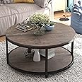 NSdirect Round Coffee Table,36" Coffee Table for Living Room,2-Tier Rustic Wood Desktop with Storage Shelf Modern Design Home Furniture(Light Walnut)