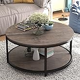 NSdirect Round Coffee Table,36" Coffee Table for Living Room,2-Tier Rustic Wood Desktop with Storage Shelf Modern Design Home