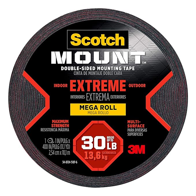 Scotch Extreme Mounting Tape, 1inch X 400inches, Black, 1Roll (414