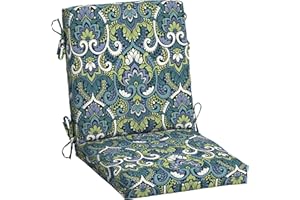 ARDEN SELECTIONS ARDEN Outdoor Midback Chair Cushion, 18 x 16.5, Water Repellent, Fade Resistant 18 x 16.5, Sapphire Aurora Blue Damask