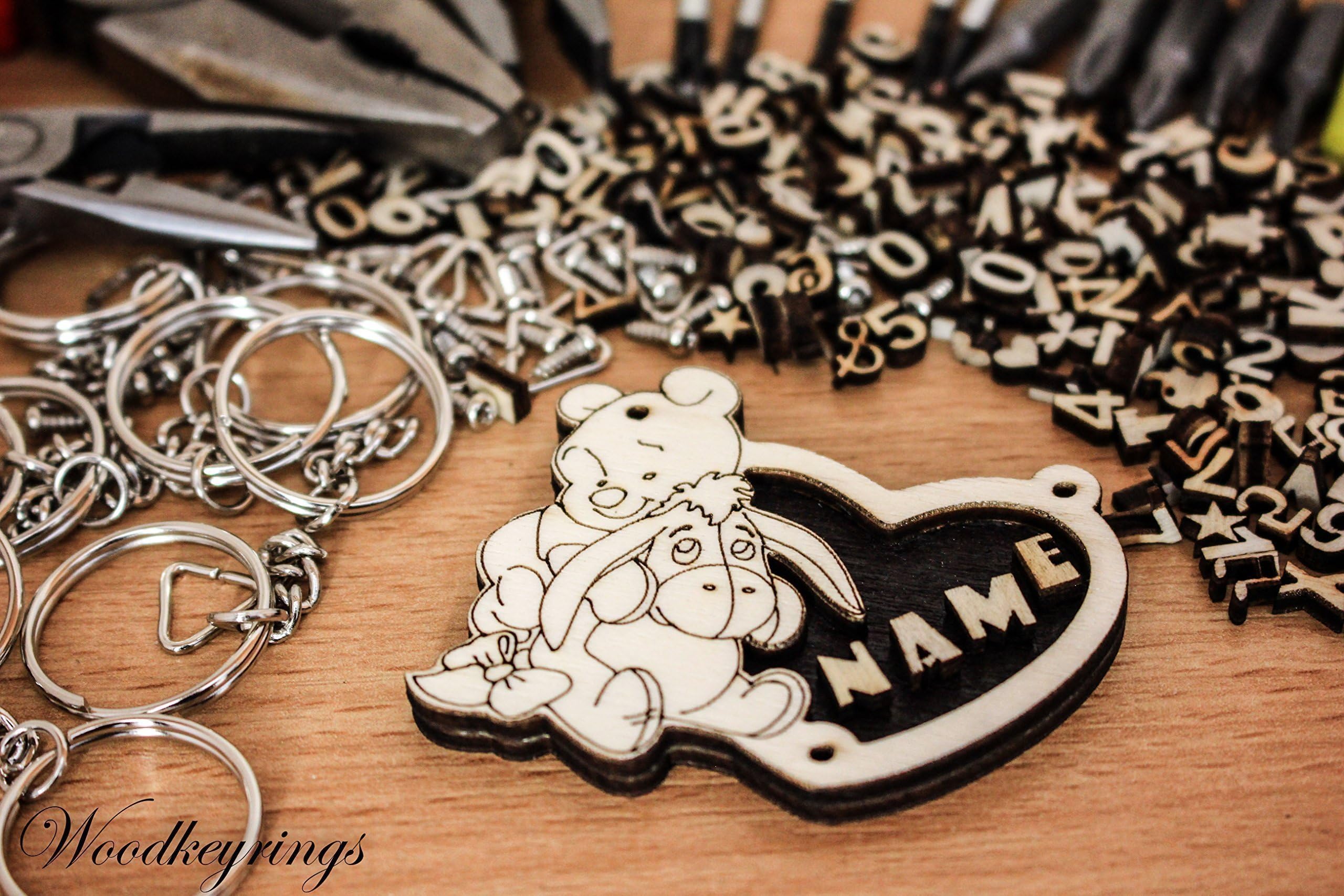 Winnie The Pooh & Eeyore Keyrings Personalised Handmade Gifts Wood Keyring with Gift Box