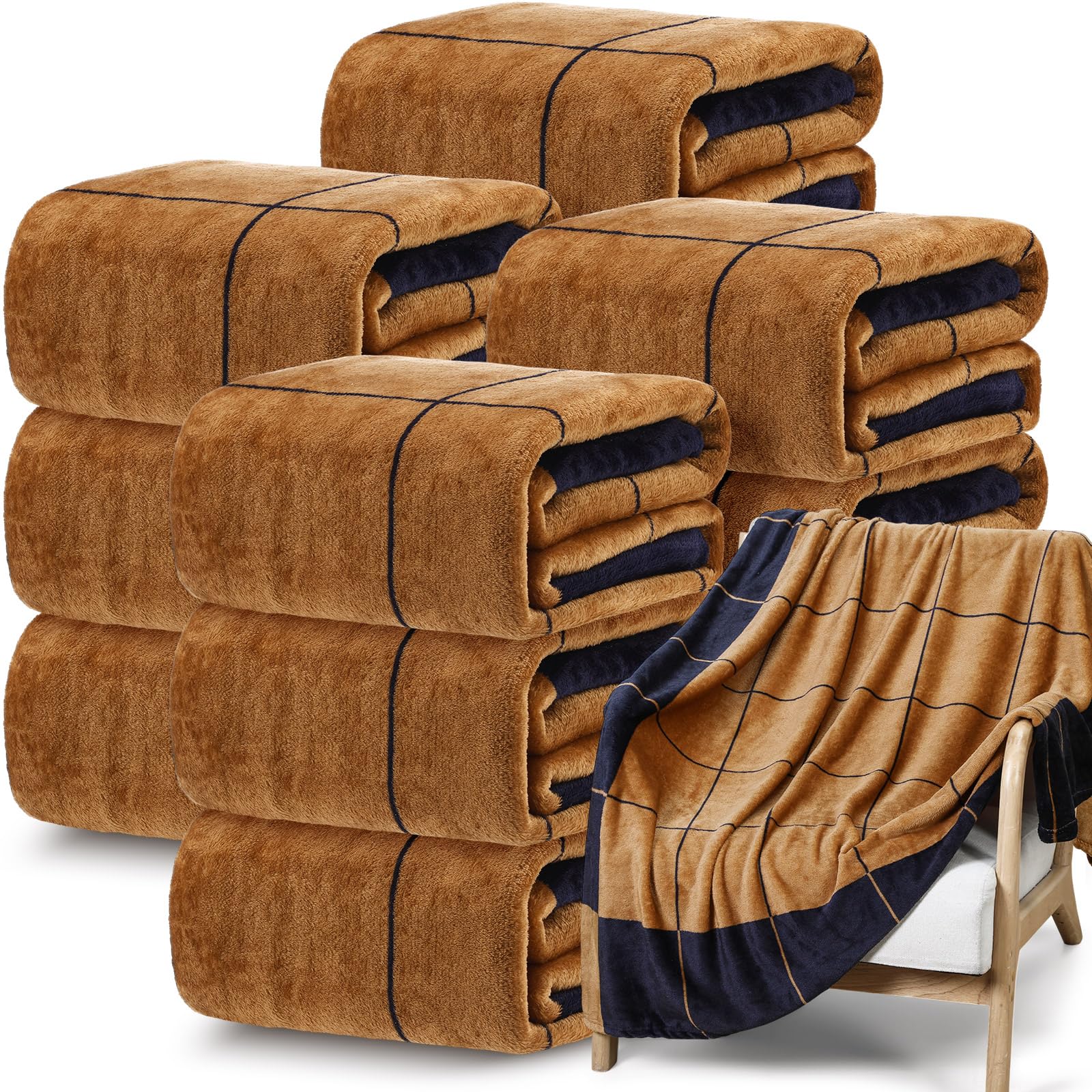 Photo 1 of **missing blankets PARTIAL SET**Tinideya 12 Pcs Flannel Fleece Throw Blanket Bulk Plaid Throw Blanket Checkered Fleece Blankets Lightweight Soft Warm Blankets for Bed Couch Sofa Wedding Gifts All Season 50 x 60 Inch (Black Brown)