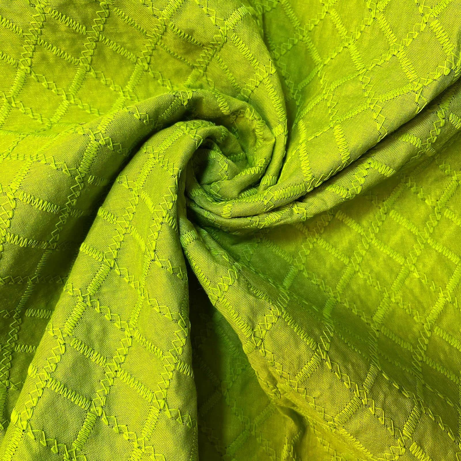 Indian 100% Cotton Lawn All Over Border Broderie Anglaise Embroidered Dress Craft Fabric Material 44" - 112 cm Wide Sold As Pre - Cut Lengths (5 Meter, Olive)