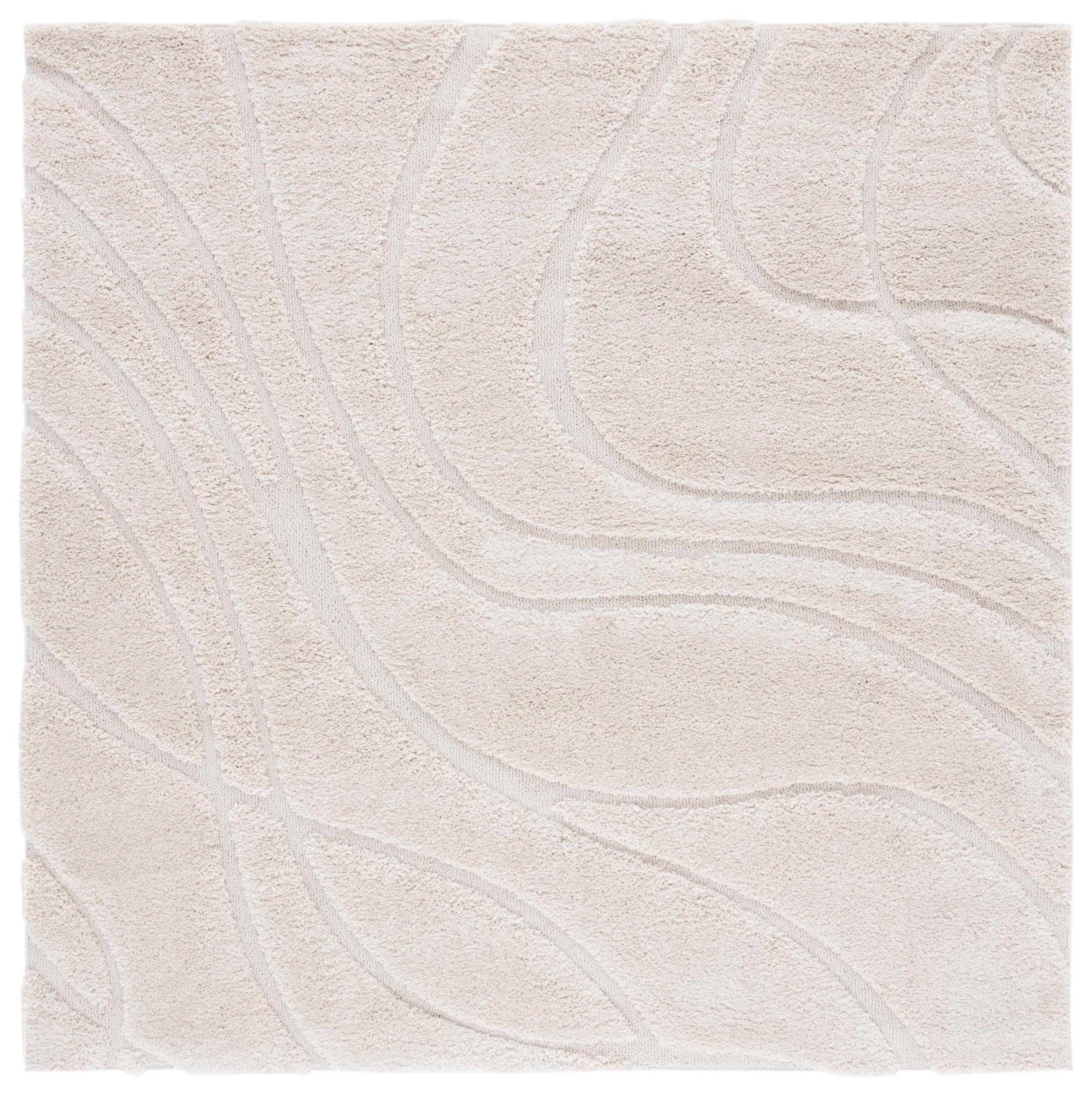 SAFAVIEH Florida Shag Collection Area Rug - 8' Square, Creme & Creme, Non-Shedding & Easy Care, 1.2-inch Thick Ideal for High Traffic Areas in Living Room, Bedroom (SG471-1111) Image