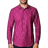 Robert Graham Men's Bayview Long-Sleeve Woven Button Down Shirt, Premium Cotton Knit Top, Classic-Fit & Richly Detailed