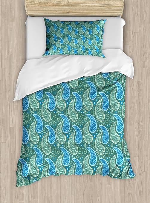 Amazon Com Juego De Funda De Edredon Paisley Lunarable Floral Y Fondo De Lunares Con East Diseno De Abstracto Arte Tradicional Asiatico Decorativo Juego De Cama Con Fundas De Almohada Jade Verde Azul