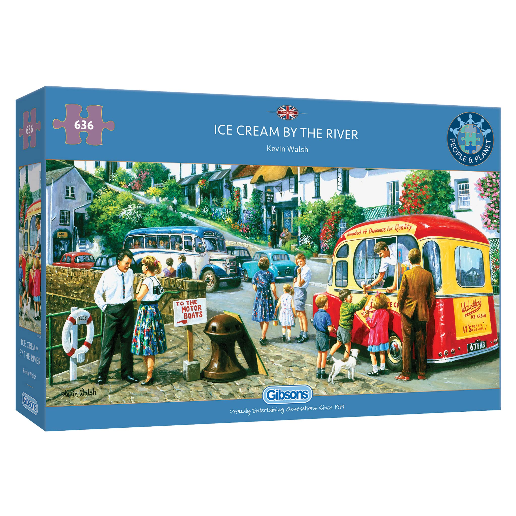 Gibsons Ice Cream by the River | 636 Piece Jigsaw Puzzle | Panoramic Village Puzzle | Sustainable Jigsaw Puzzle for Adults | Premium 100% Recycled Board | Great Gift for Adults — image 1