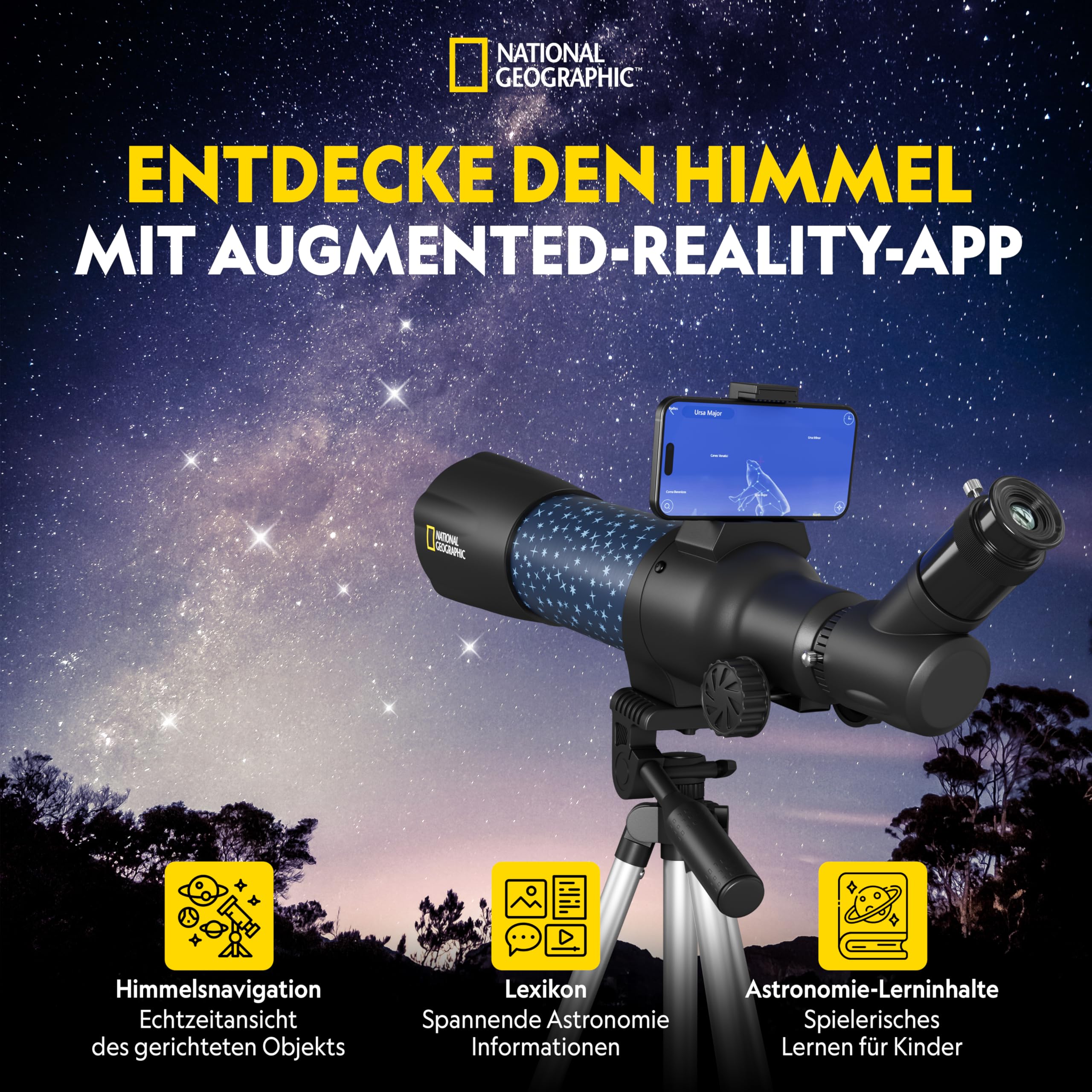 National Geographic smartes AR Kinderteleskop mit Stativ, Rucksack, Smartphonehalterung und Augmented-Reality-App 3