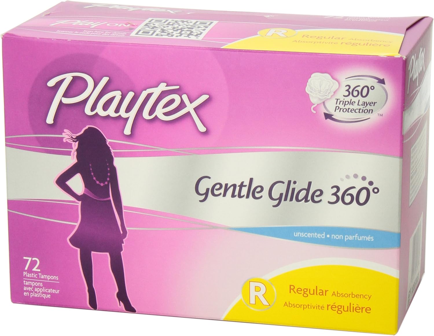 Playtex Simply Gentle Glide Unscented Regular Absorbency Tampons with 360 Protection, 72 Count: Health & Personal Care