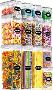 PRAKI Airtight Food Storage Container Set, 13 PCS, BPA Free Plastic Dry Food Canisters with Lids, Kitchen Pantry Organization, ideal for Cereal, Flour, Sugar, Snack, Include 20 Labels & Marker (Grey)