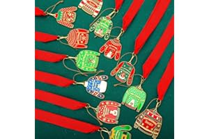 Loetere 12 Pcs Ugly Xmas Sweater Medal Award 2.2 x 2.5 Inch for Ugly Sweater Party Decoration Contest Prizes Christmas Tree Ornament Necklace Jewelry for Xmas Party Supplies Hanging Medal