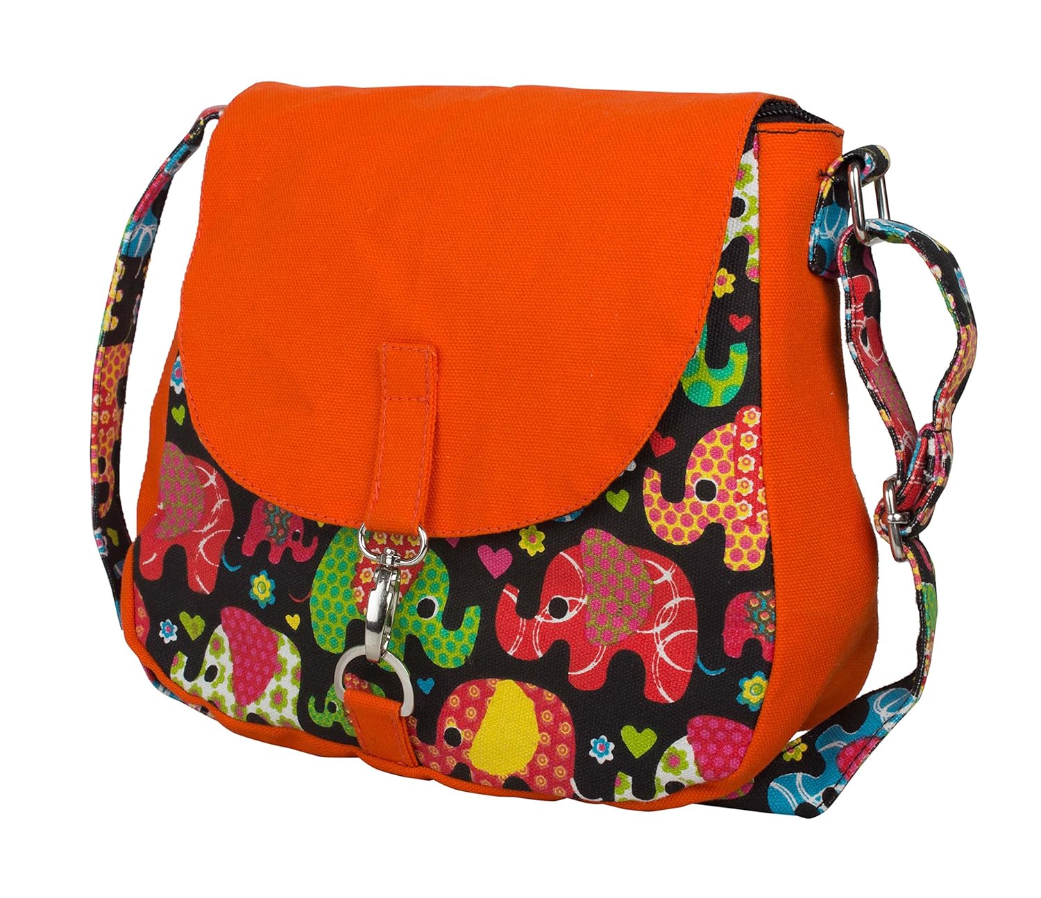 vivinkaa orange hathi canvas sling bag for women