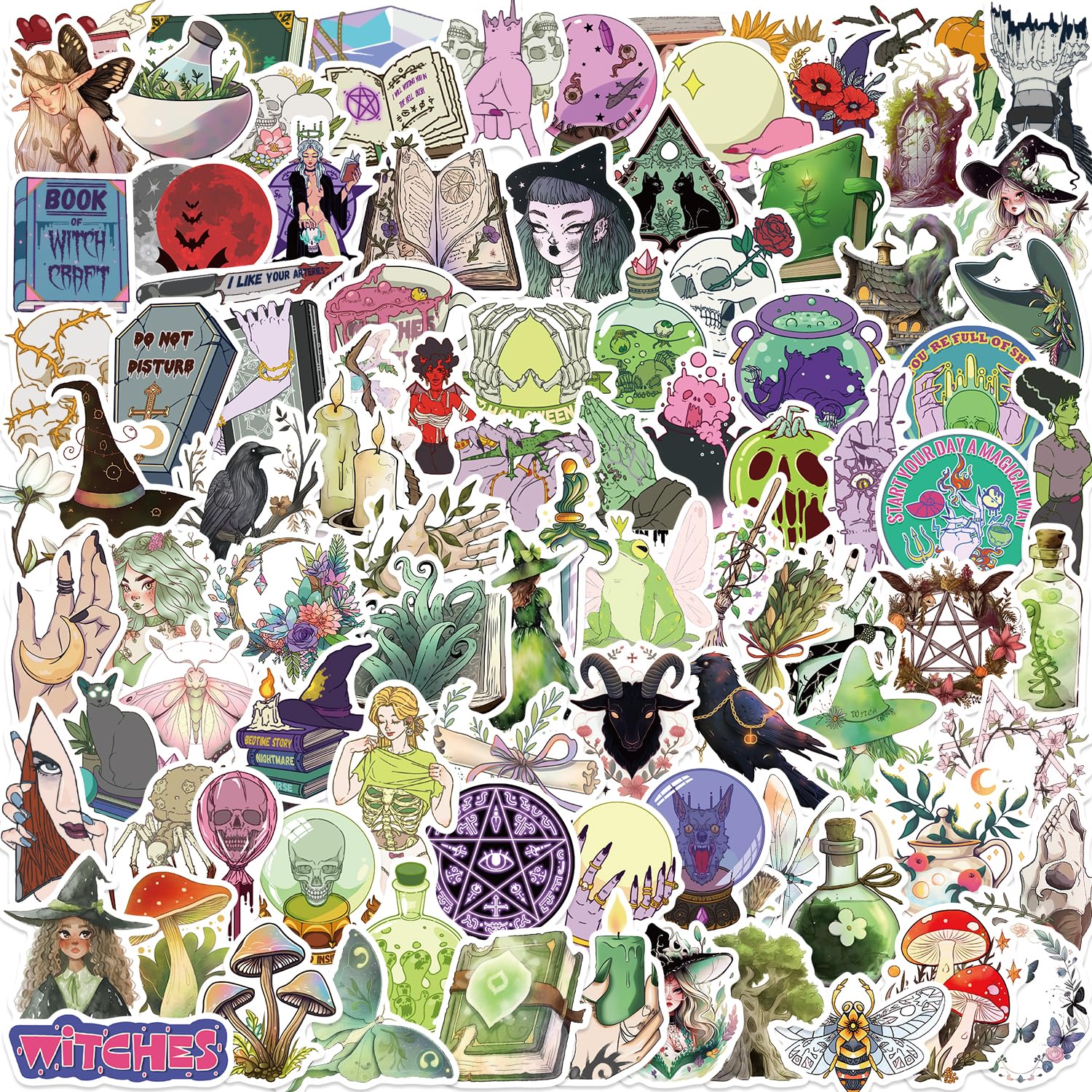 100 Pack Witch Stickers for Teens Girls, Cottagecore Waterproof Vinyl Decals - Forest Mystical Magic, Moth & Apothecary Aesthetic for Laptop, Bottle, Scrapbooking Gift Set(Witch Stickers) — image 1