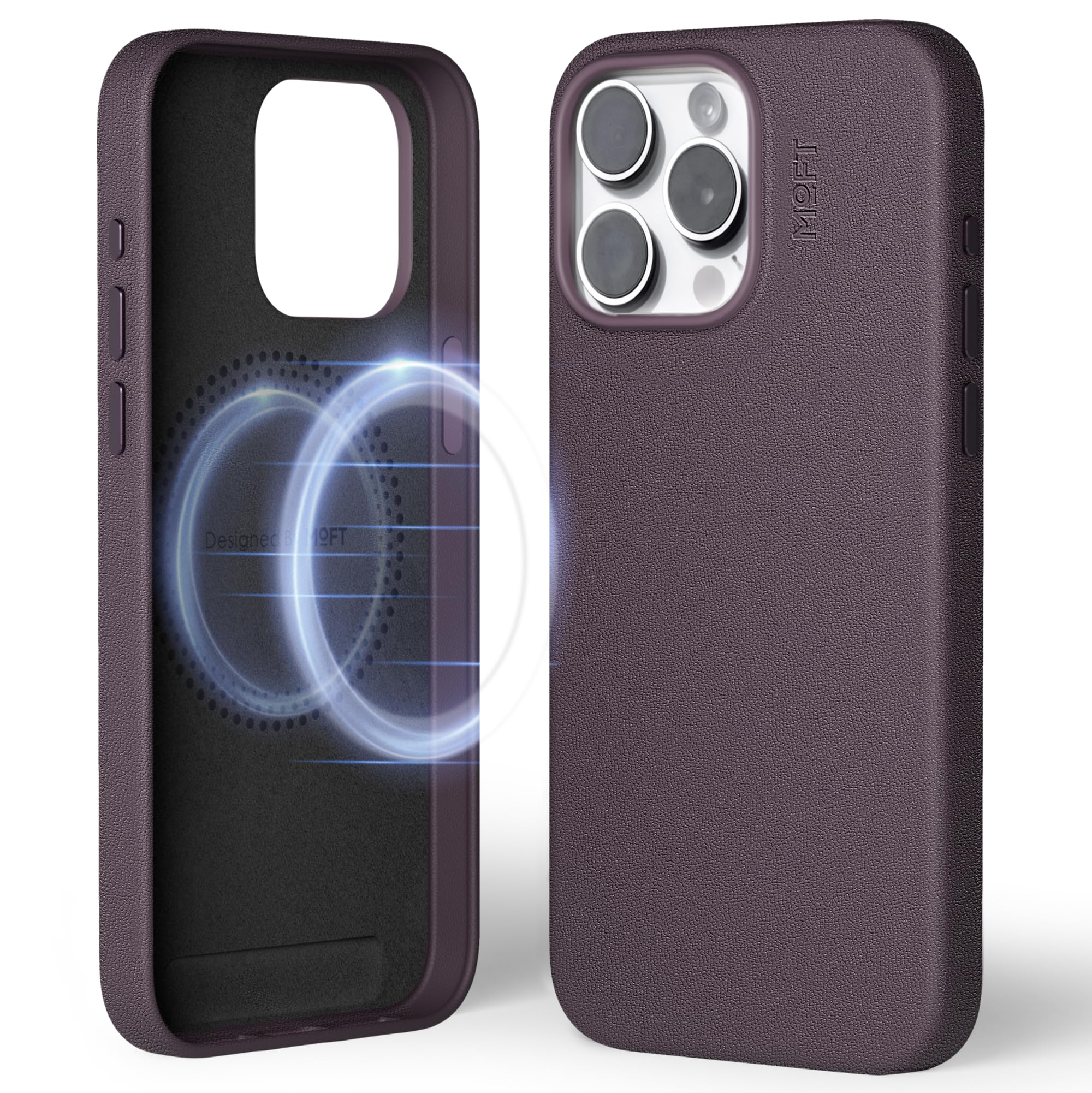 MOFT Magnetic Case for iPhone 15 Pro Max Compatible with MagSafe, MOVAS Vegan Leather Case Cover, Touch Sensation, Color Retention, Scratch & Stain Resistant, Easy to Clean, Blackberry โ image 1
