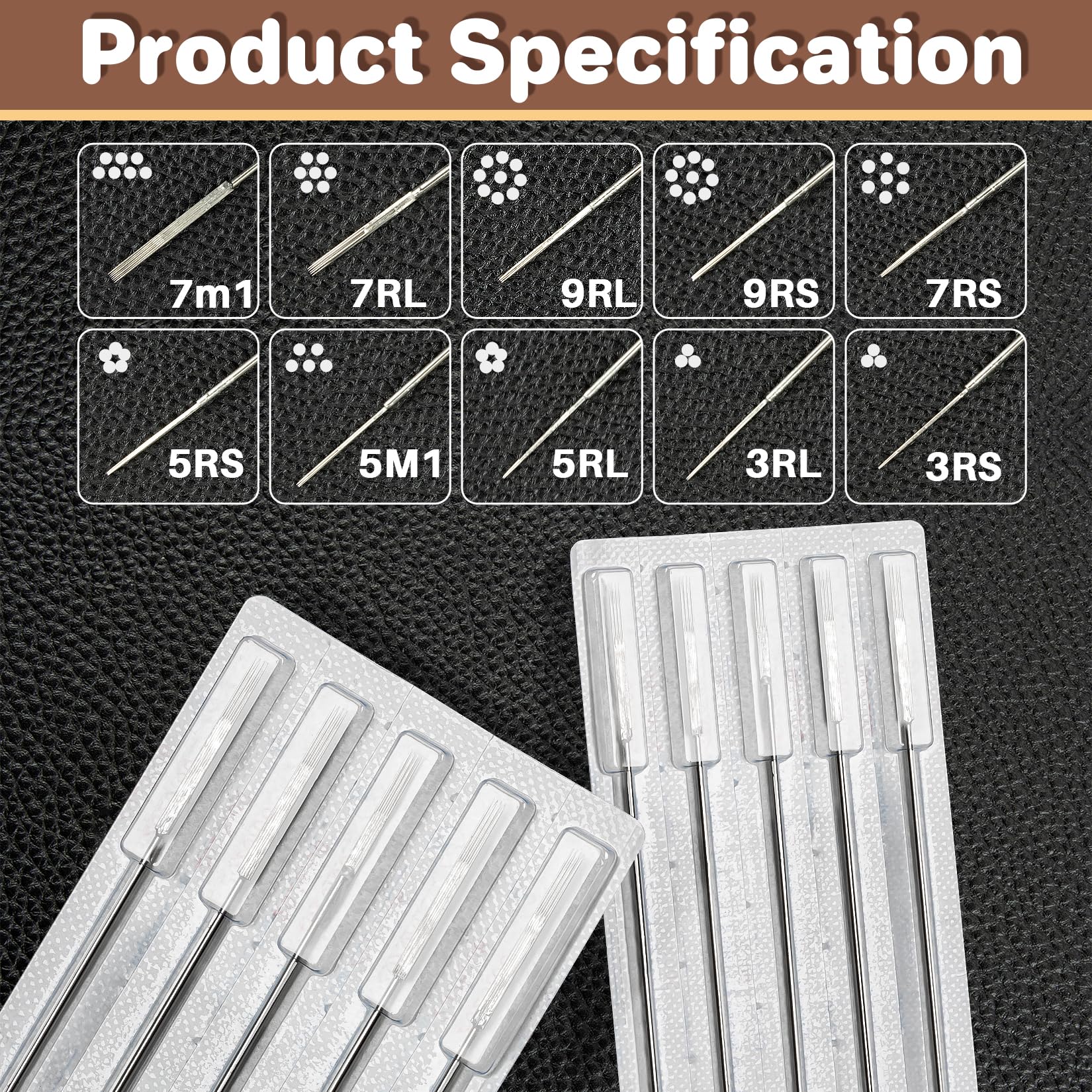 MAQIHAN Tattoo Needles - 50Pcs Disposable Mixed Tattoo Needles for Tattoo Machine 3RL,5RL,7RL,9RL,3RS,5RS,7RS,9RS,5M1,7M1 Assorted Size Professional Tattoo Needle Set for Tattoo Kit