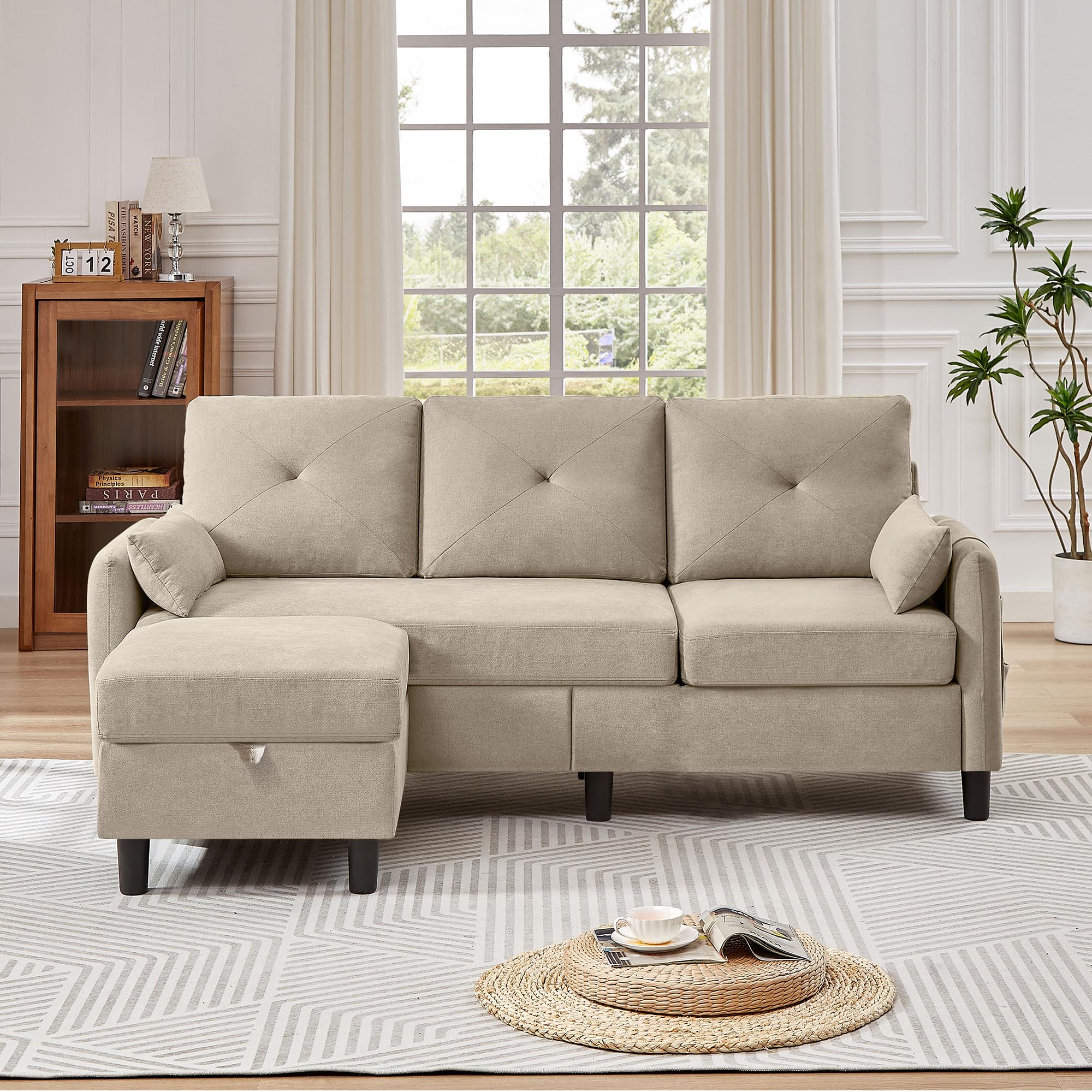 Photo 1 of **This item is just the cushions only; picture is for reference only; this item color is Cream/Off White; See Pictures**
Portaforta 77" Convertible Sectional Sofa, Small L Shaped Couch with Storage Chaise and Side Pcokets, 3 Seat Sofa Couch, Modern Fabri