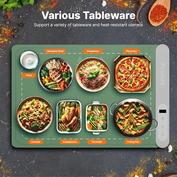 [LATEST] GRAPHENE ELECTRIC FOOD WARMING MAT – 6 TEMPERATURE SETTINGS, HIGH HEAT, PORTABLE SILICONE HEATING MAT. TABLETOP FOOD WARMER FOR THANKSGIVING, POTLUCKS & BUFFETS. (PISTACHIO GREEN, LARGE)