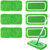 6Pcs Reusable Microfiber Mop Pads Refill Compatible with Swiffer Sweeper | Washable Mopping Pads Replacement, Dry &amp; Wet Microfiber Cleaning Cloth for Multi-Surface/Hardwood/Stone Floor Cleaning-Green