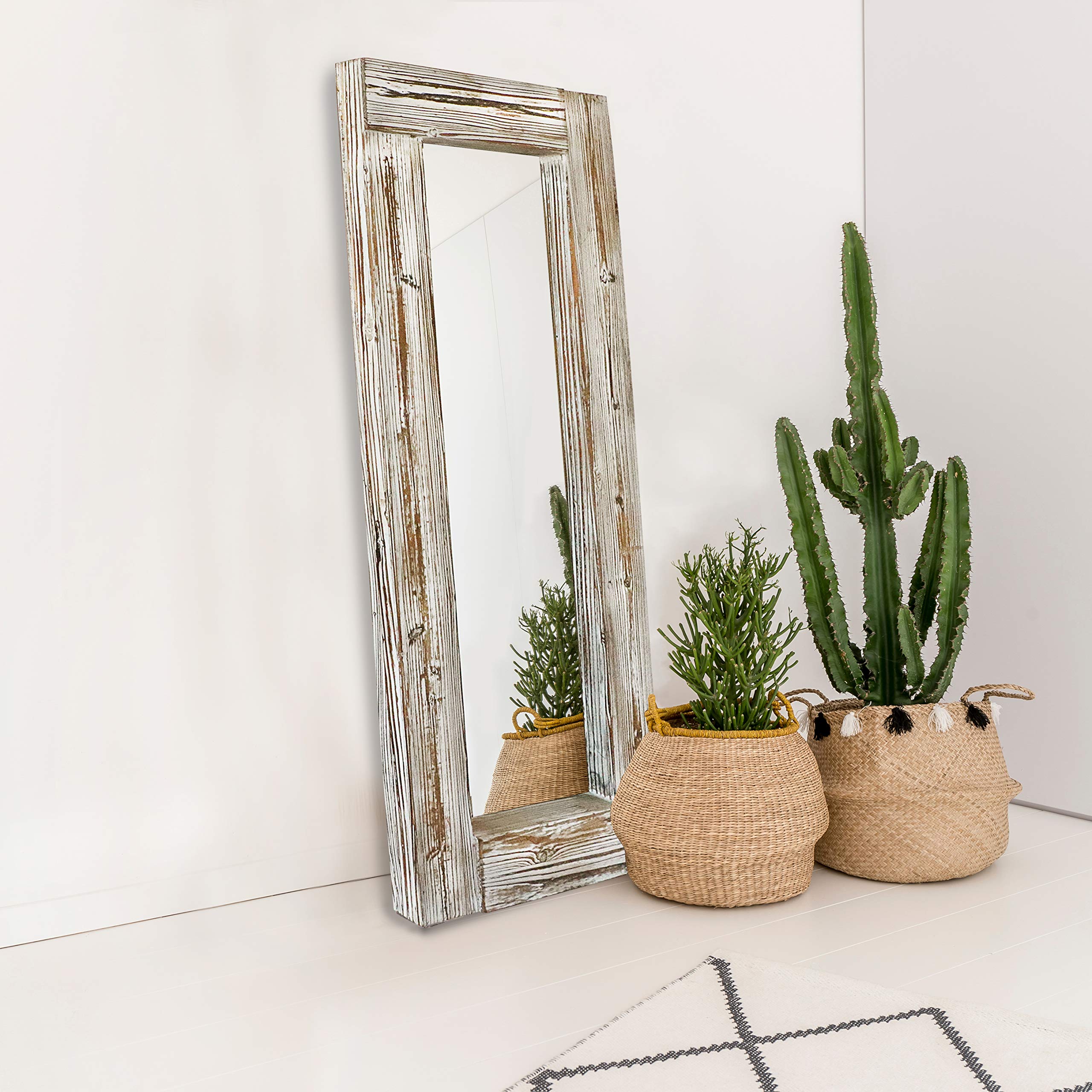 Buy Barnyard Designs 24x58 Whitewash Leaner Floor Mirror Full Length, Large Rustic Wall Mirror