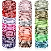 TecUnite 200 Pcs Hair Elastics Bulk Glitter Colorful 2mm No-metal Ties Metallic Sparkly Glitter Ponytail Hair Bands