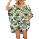 Chunoy Womens Side Slit Chiffon Tunic V Neck Casual Loose Tops Summer Beach Cover Up