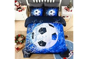 Andency Soccer Comforter Twin(66x90 Inch), 2 Pieces(1 Soccer Comforter, 1 Pillowcase) Blue Flame Soccer Comforter Set Sport Microfiber Bedding Set for Boy Girl Kids, Teen