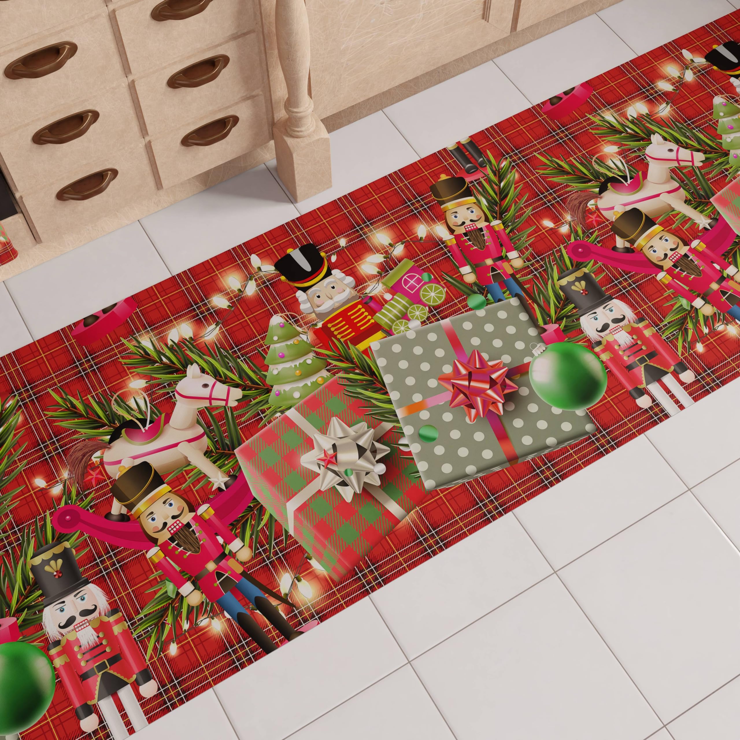 PETTI Artigiani Italiani - Christmas Kitchen Rug, Christmas Kitchen Runner, Non-Slip and Washable Christmas Kitchen Rug, 52x380 cm Christmas Rug with Toy Soldiers, Made in Italy