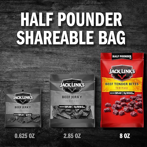 JACK LINK’S BEEF TENDER BITES, TERIYAKI, HALF POUNDER BAG – FLAVORFUL MEAT PROTEIN SNACKS FOR LUNCHES, 10G OF PROTEIN AND 70 CALORIES, MADE WITH PREMIUM BEEF, KETO, PALEO & CARNIVORE DIET READY