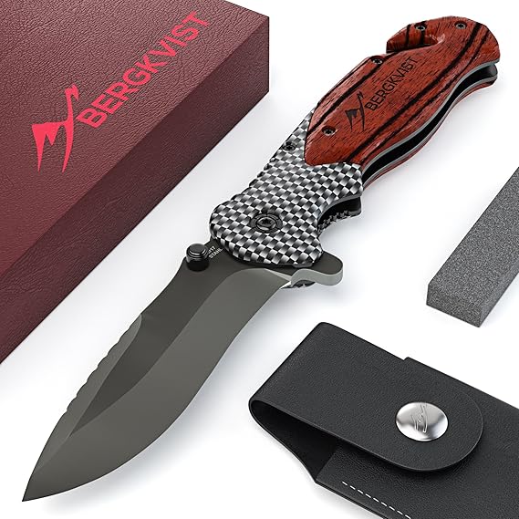 BERGKVIST Klappmesser 3-in-1 K19 RED Knife I Taschenmesser mit Holzgriff I Jagdmesser & Outdoor Messer Scharf aus Edelstahl I