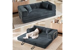 AUGOP Boneless Couch Folding Couches for Living Room Sofa, Futon Sofa Bed with Sleeper Sofa, Futon Couch with Fixed-Shape Pull-Out Couches for Oversized Corduroy Upholstered(Dark Gray-81 W)