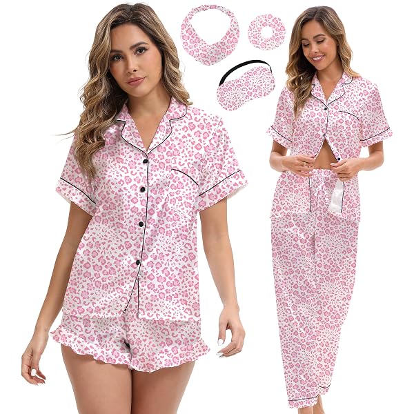 Womens Silk Satin Pajama Set 2 Piece Pajamas Long Sleeve Button Down Shirt And Pants Sets Loungewear Sleepwear Pjs Ladies Clothes