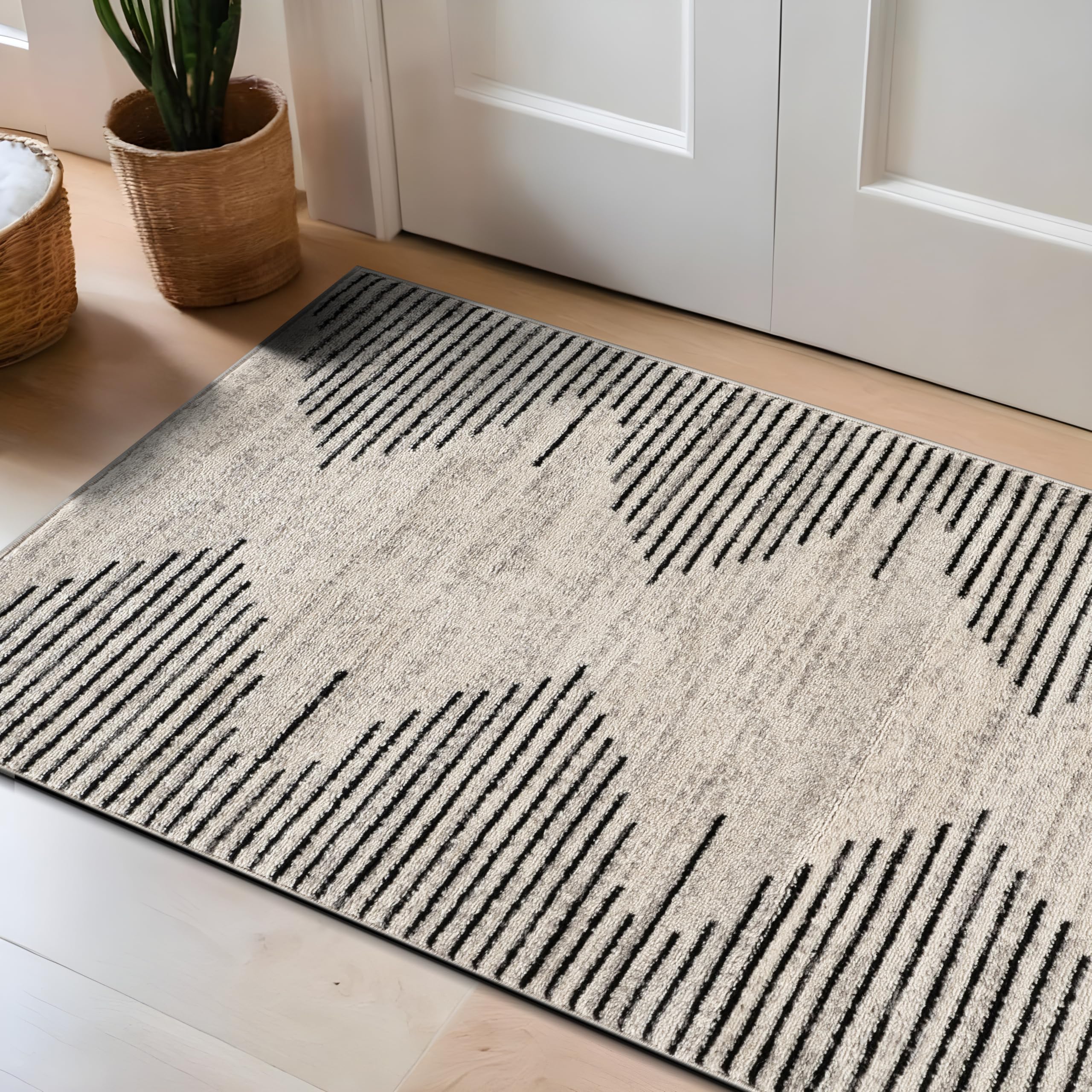 Rugshop Bohemian Stripe Stain Resistant High Traffic Living Room Kitchen Bedroom Dining Home Office Area Rug 2' 7" x 4' Cream Image Rugshop Bohemian Stripe Stain Resistant High Traffic Living Room Kitchen Bedroom Dining Home Office Area Rug 2' 7" x 4' Cream Image