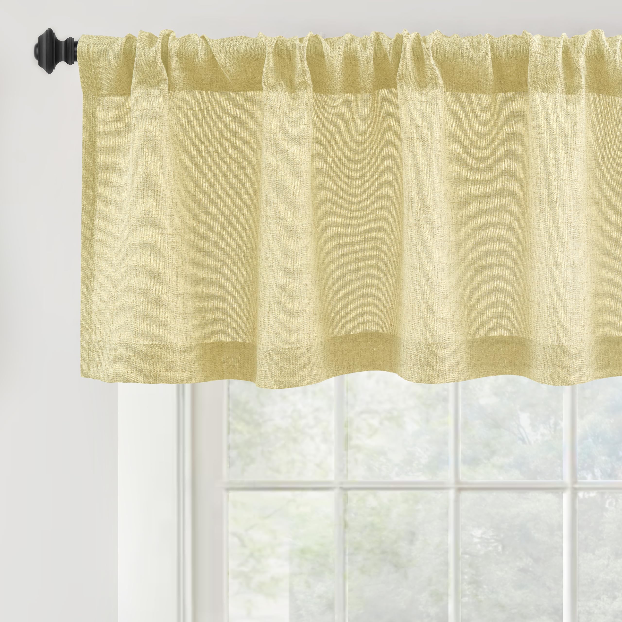 DriftAway Linen Textured Curtain Valances for Windows Light Filtering 3 Inch Rod Pocket Farmhouse Country Rustic Kitchen Valances for Bedroom Living Room Bathroom 18 inch Length Yellow