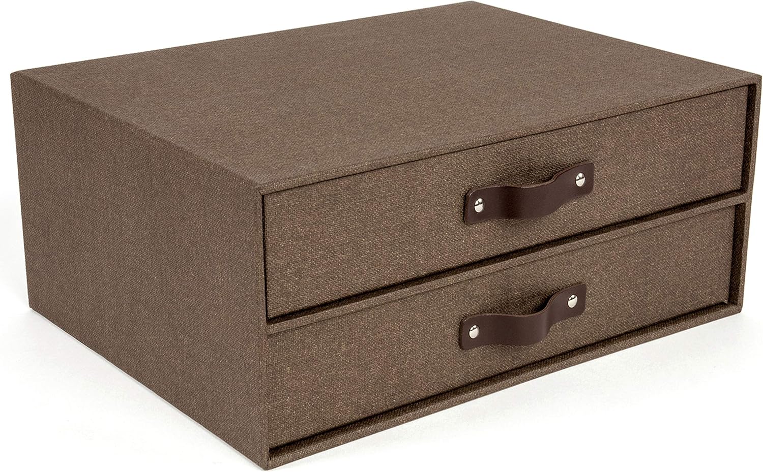 Bigso Birger 2-Drawer Canvas Fiberboard Easy Pull Handle Document Letter Box, 5.7 x 13 x 9.8 in, Dark Brown