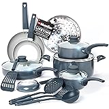 Mueller Pots and Pans Set Non-Stick, 16-Piece Healthy Stone Cookware Set Butter Warmer, Aluminum Body, Deep Fry, Fry Pan, Sau