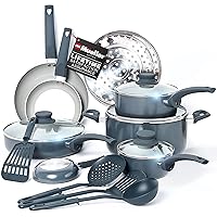 Mueller Pots and Pans Set Non-Stick, 16-Piece Healthy Stone Cookware Set Butter Warmer, Aluminum Body, Deep Fry, Fry Pan…