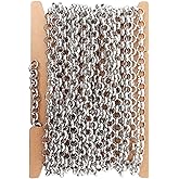 THREENEST 16.4-Feet Stainless Steel Rolo Chains, Round Links Box Craft Chain for Necklace Bracelet Jewelry Making [Width 6mm]