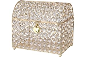 MDLUU Treasure Chest Card Holder with Heart Shaped Lock, Crystal Bead Box for Wedding, Birthday, Graduation (Gold)