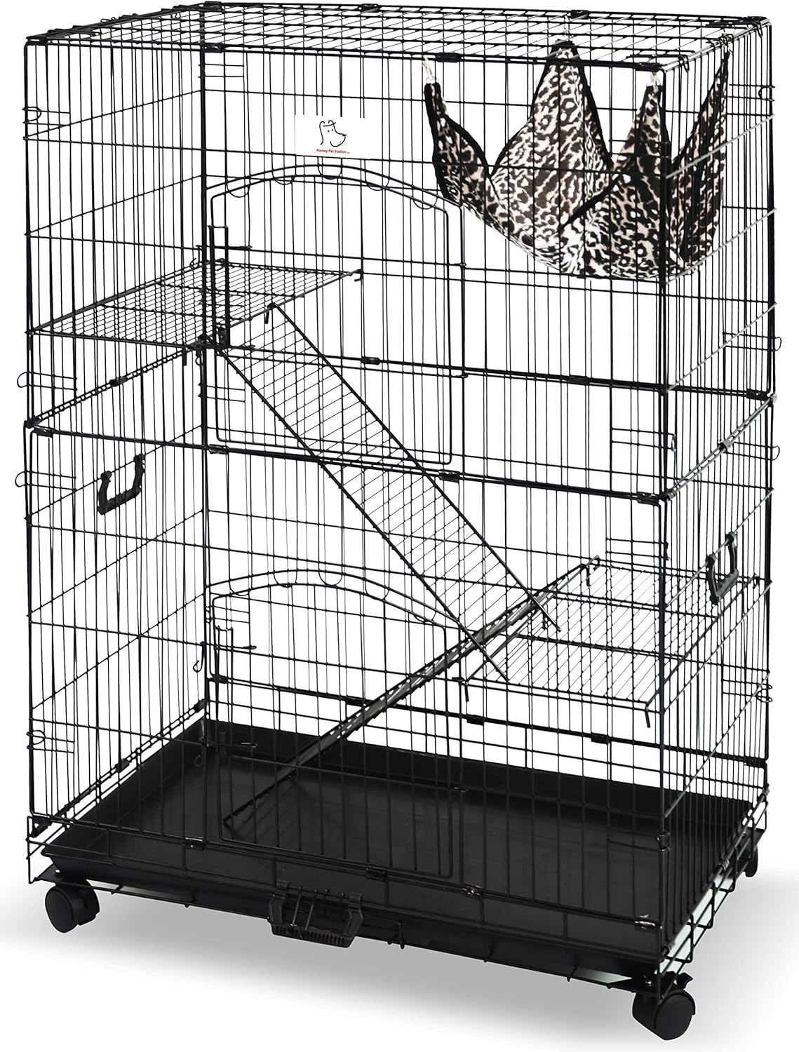 HOMEY PET INC Folding Wire Cat Ferret Habitat Crate with Casters,Tray and Hammock: Kitchen & Dining