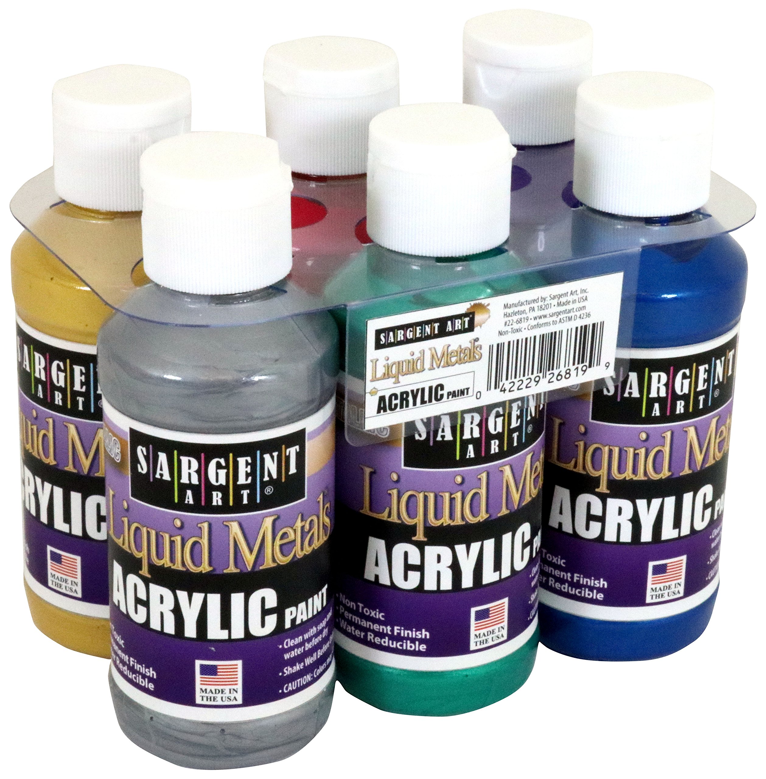 Sargent Art 226819 Liquid Metals 4 oz Metallic Acrylic Paints, 6