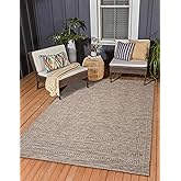 RUGGERRUGS Diana Textured Foldable Beige Indoor Outdoor Rug, 5x7, Weather Resistant, Easy Clean, UV Resistant, Modern Bordere