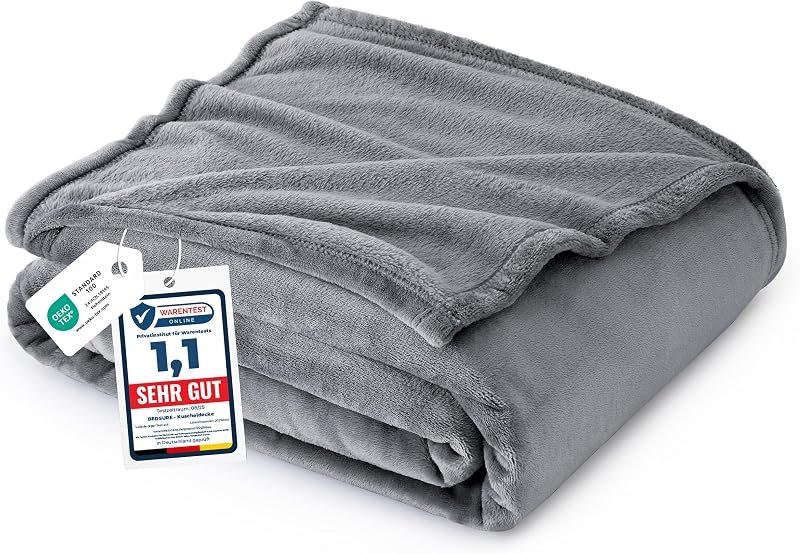 Manta Sofa Plaid Cama - Franela, 150 x 200 cm, Gris