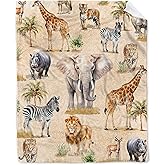 Zoo Animals Blanket Safari Animals Lovers Girl Boy Kids Gift Giraffe Zebra Elephant Tiger Rhinoceros Lion Deer Soft Throw Blanket Flannel for Bedroom Couch 40"x50" for Kids