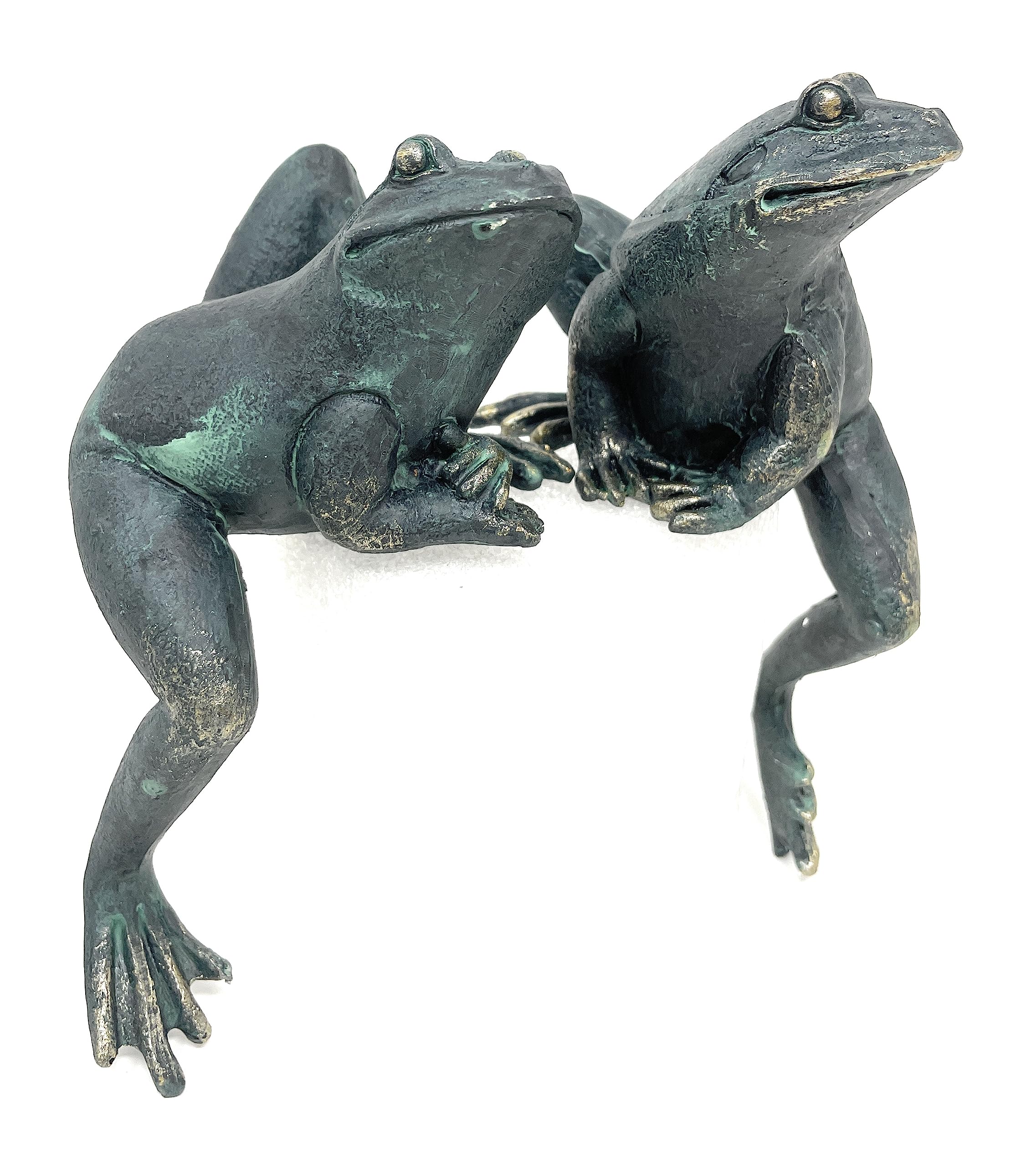 Small Bronzed Green Pair of Climbing Frogs Garden Patio Pond Ornament Figure Statue Decor Shelf Sitters