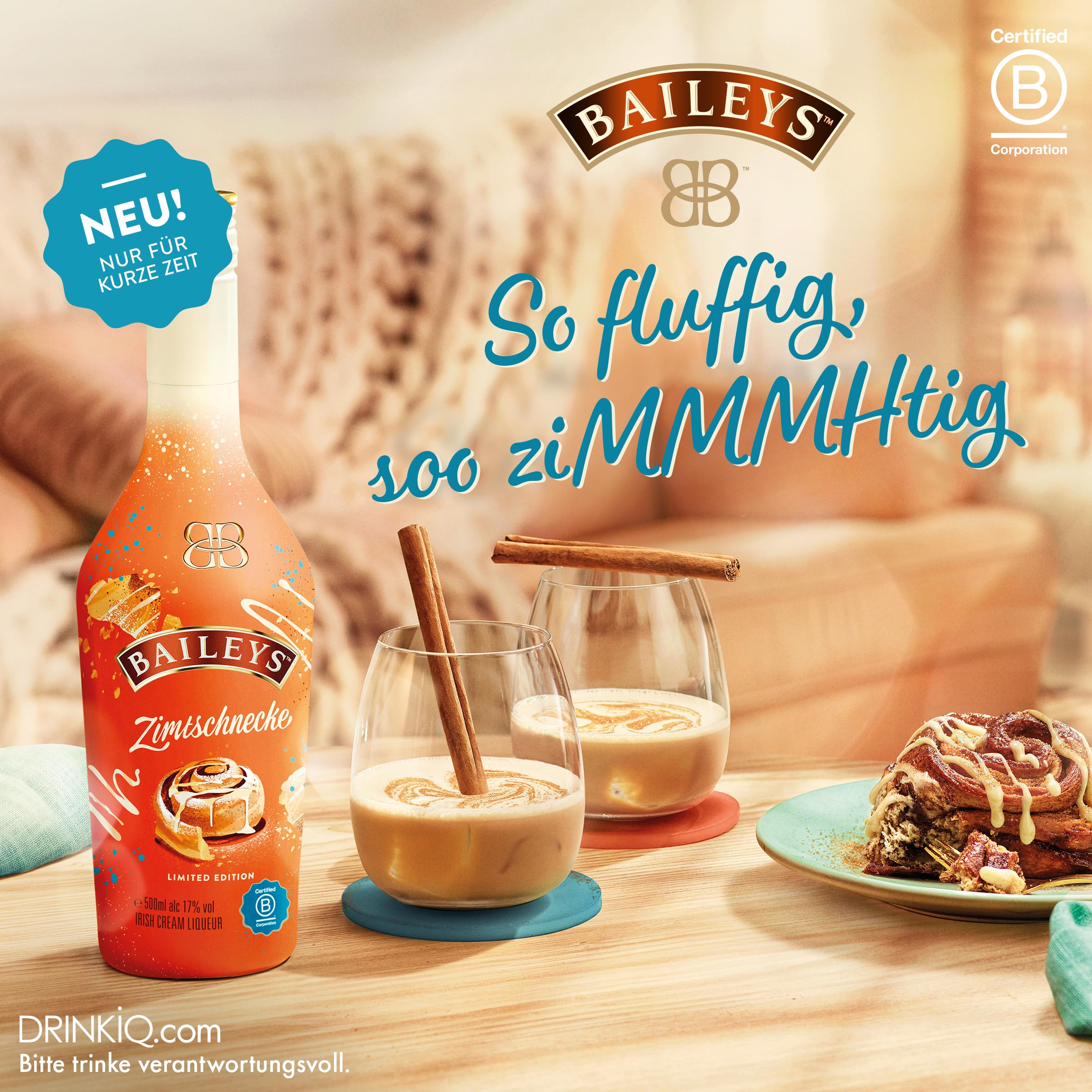 Baileys Zimtschnecke, Irish Cream Likör, neue limitierte Edition, Purer Genuß auf Eis, B-Corp zertifiziert, 17% vol, 500ml Einzelflasche 2