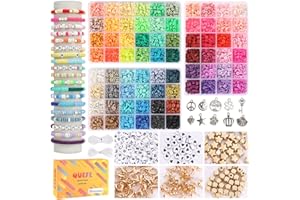 QUEFE 9000pcs, 72 Colors Clay Beads for Bracelet Making Kit for Girls 8-12, Polymer Heishi Letter Beads for Jewelry Making, for Gifts, Crafts, Preppy